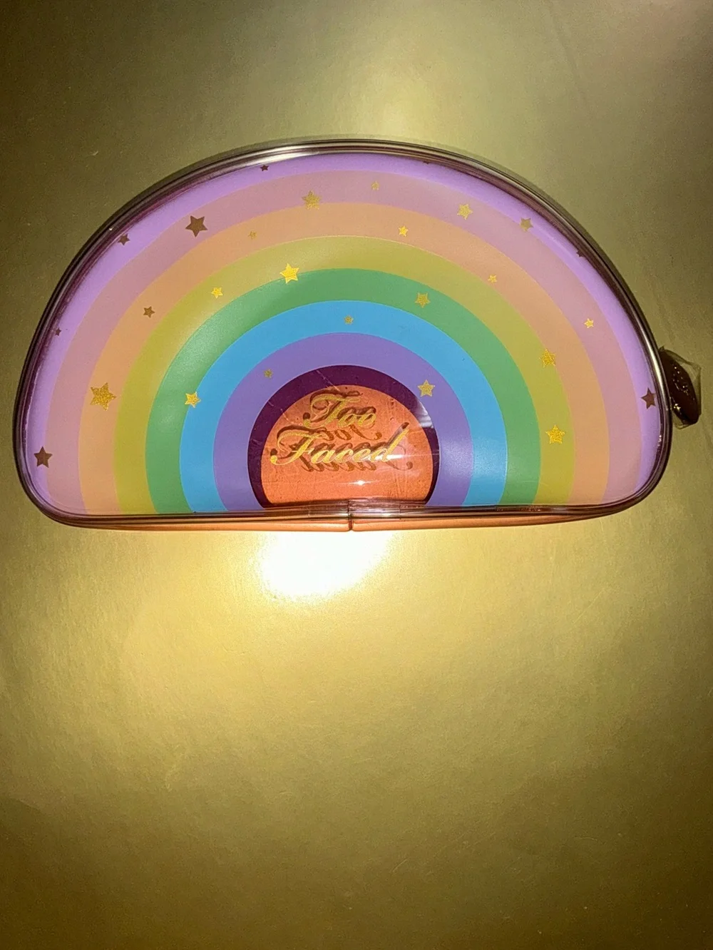 Too Faced Rainbow Pouch Case with Stamped Heart Zipper